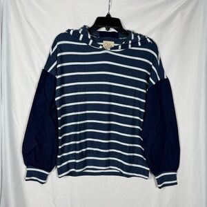 CHASER Pullover Long Sleeve Hoodie Sweatshirt Navy & White Striped, Size Med NWT